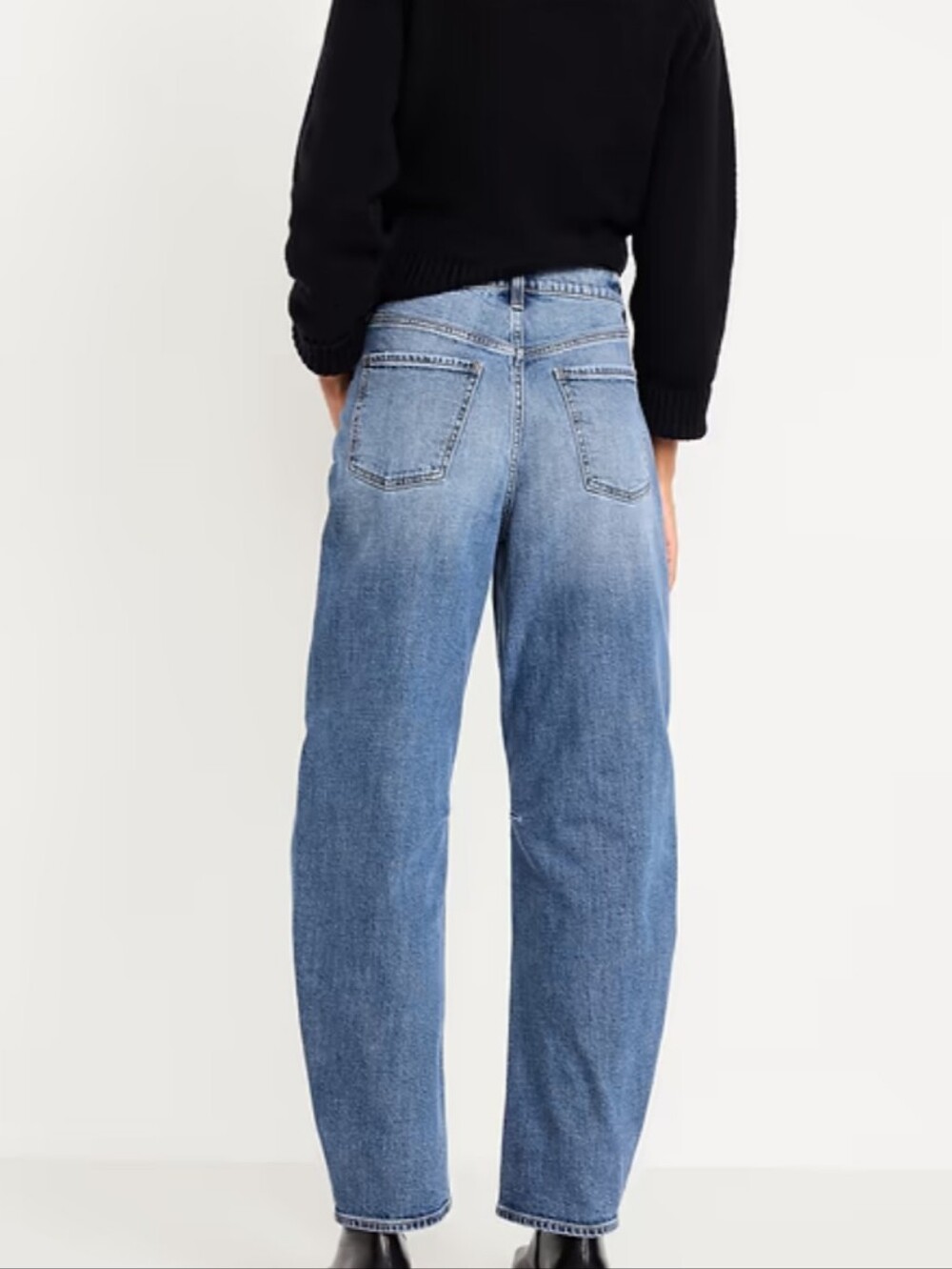 High-Rise Barrel Leg Jeans Medium Wash Cotton Blend Comfortable Fit Size 12 - Picture 11 of 11